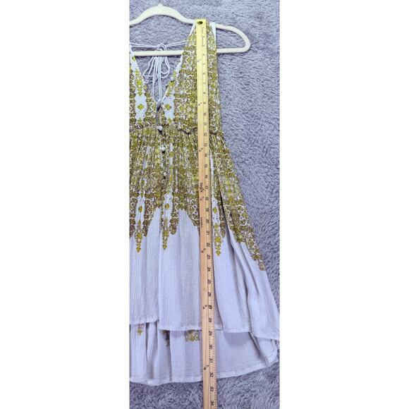 FP One Free People Womens XS‎ V-Neck Mini Dress Green Yellow Buttons Sleeveless - Picture 6 of 10